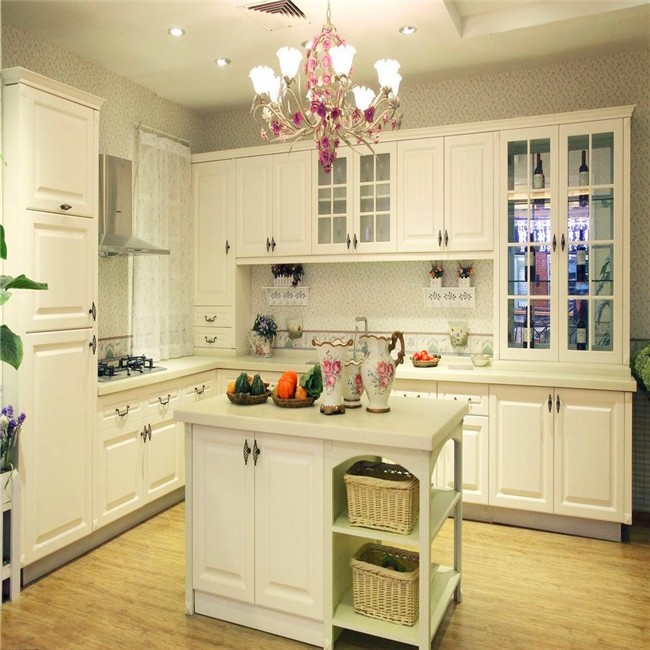 L Shape Pressed Wood Kitchen Cabinets / Simple Particle Board Kitchen Cabinet Doors