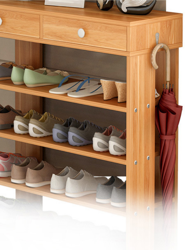 Simple style Wood grain Particle Board Shoe cabinet with many racks for choose