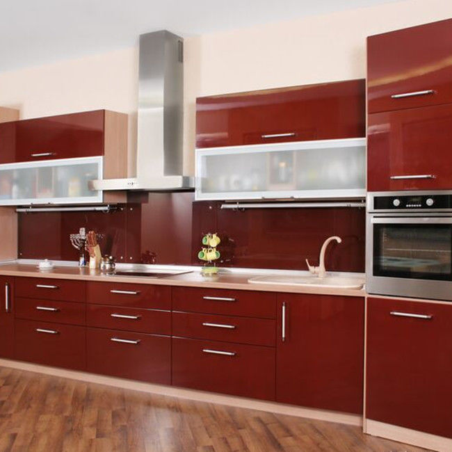 Beautiful Red Lacquer Kitchen Cabinets Mdf Wood Panel Pine