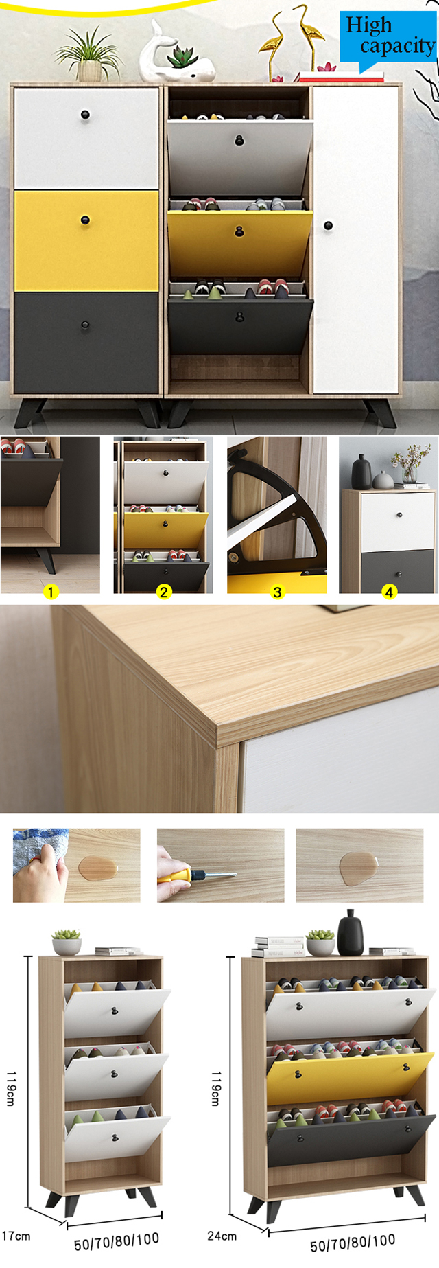 Multi Function Fire Resistant Wooden Shoe Cupboard Cabinet For Home Living Room