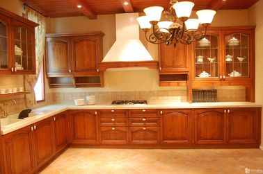 Wood Grain Melamine Board Kitchen Cabinet / Home Modern Wooden Kitchen Cupboards