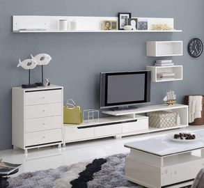 Pre Finished White Particle Board TV Stand With Large Capacity Sliding Drawers