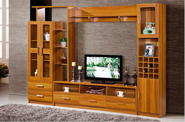 Moisture Resistant Dark Wood TV Stands For Flat Screens Melamine Paper Faced