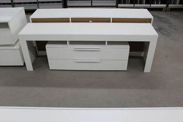 Small Wood TV Stand With Drawers , Contemporary Style White Melamine TV Unit