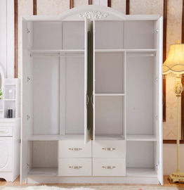 White Antique Style MDF material Wardrobe With Trouser Rack Multi Door Optional